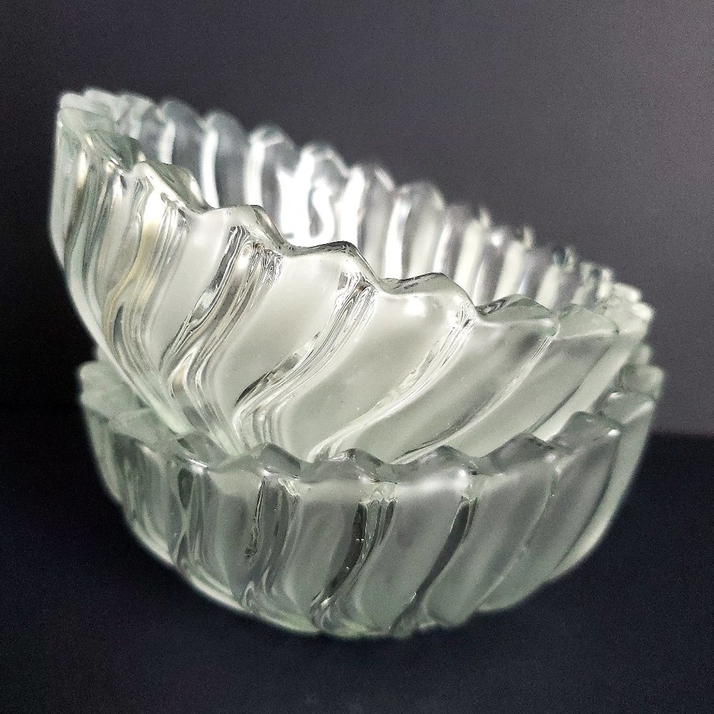 VINTAGE MIKASA Frosted Glass Bowls Zig Zag Design Rim